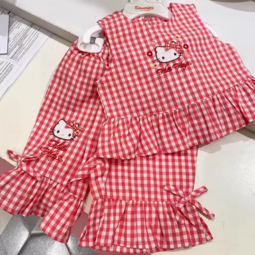 MoonCoco piros kockás Hello Kitty szett
